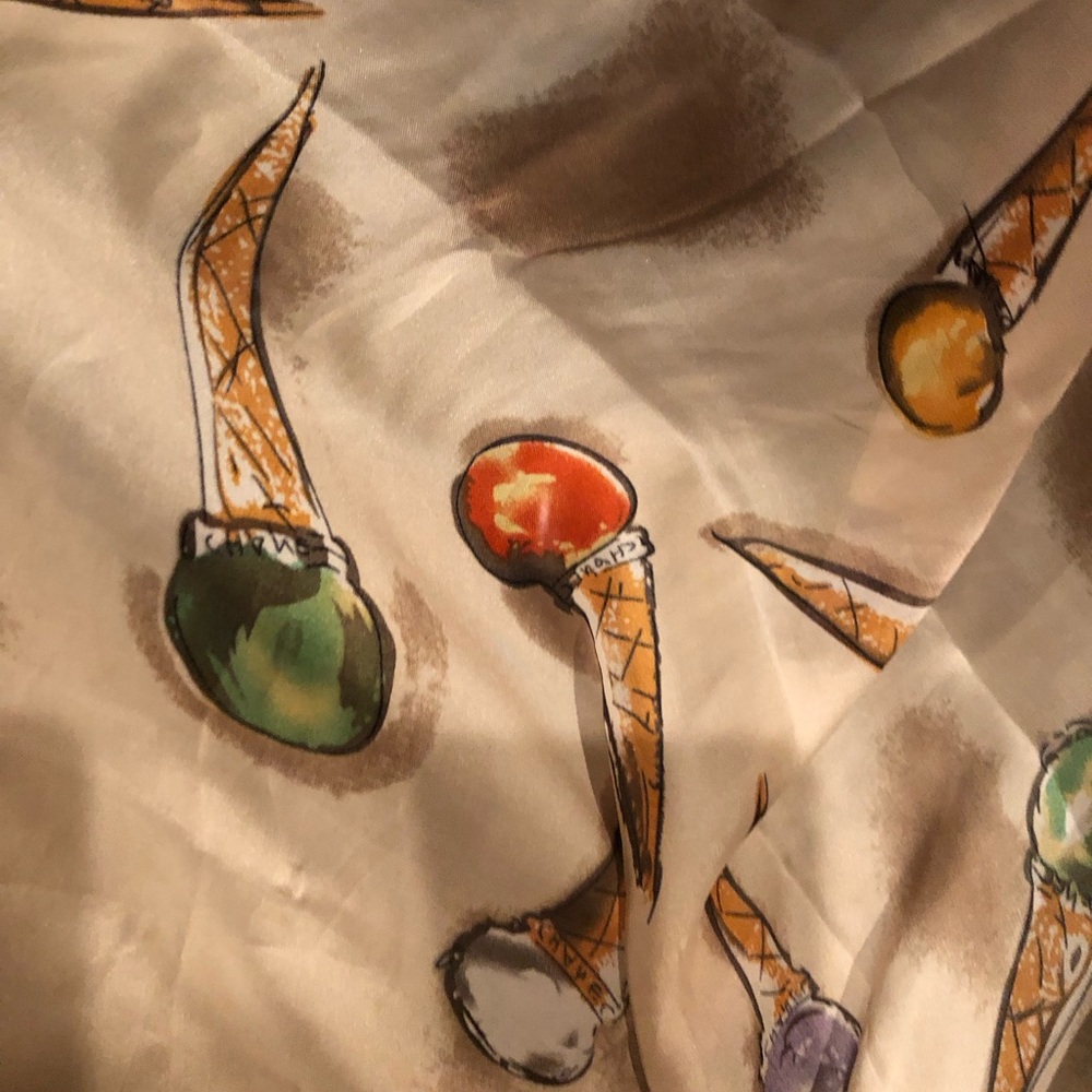 CHANEL Silk Scarf with Multicolor Ice Cream Cone Motif